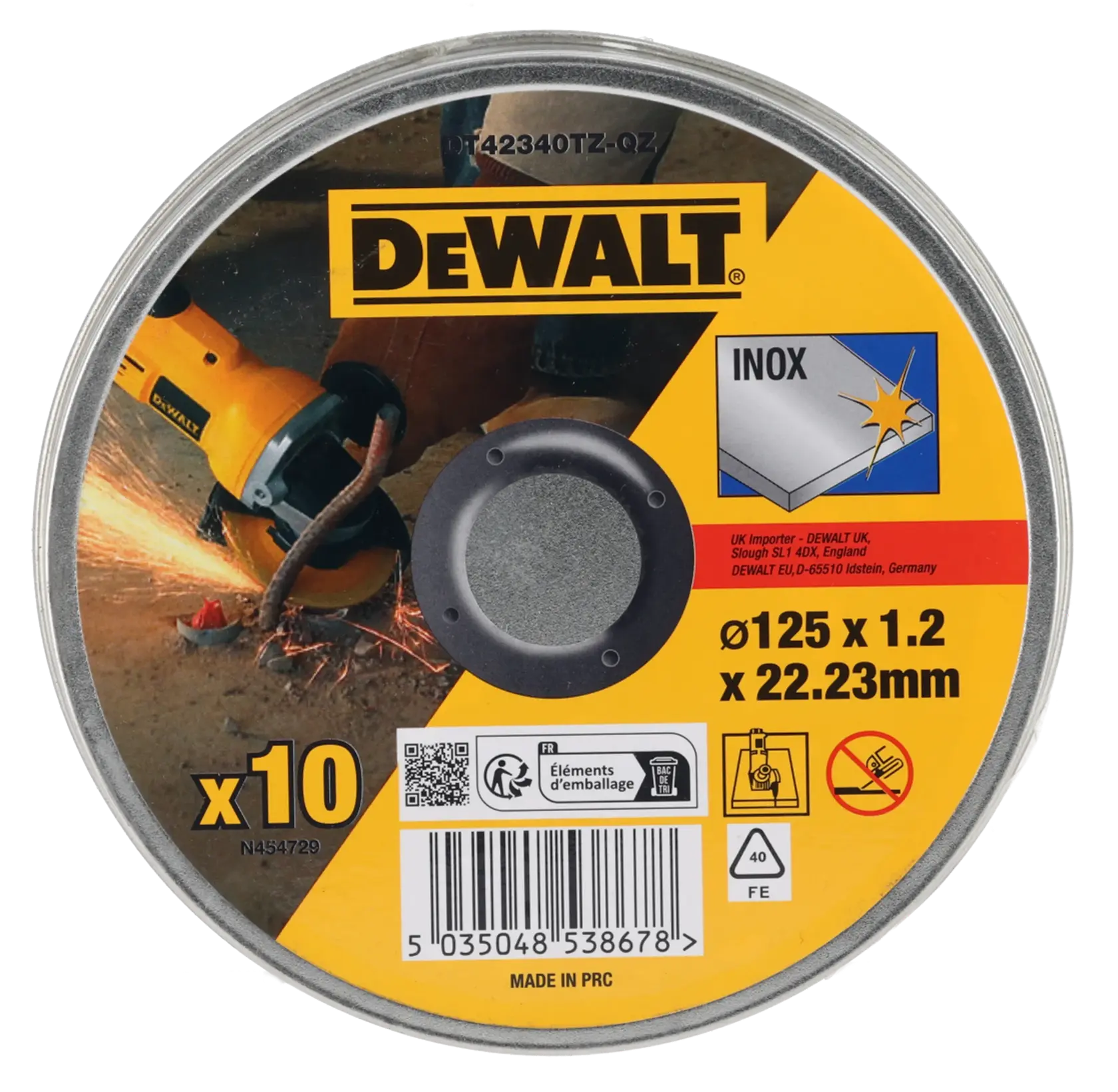 DEWALT® 125mm x 1.2mm x 22.23mm Bonded Abrasive Inox Cutting Disc (10 pcs.)