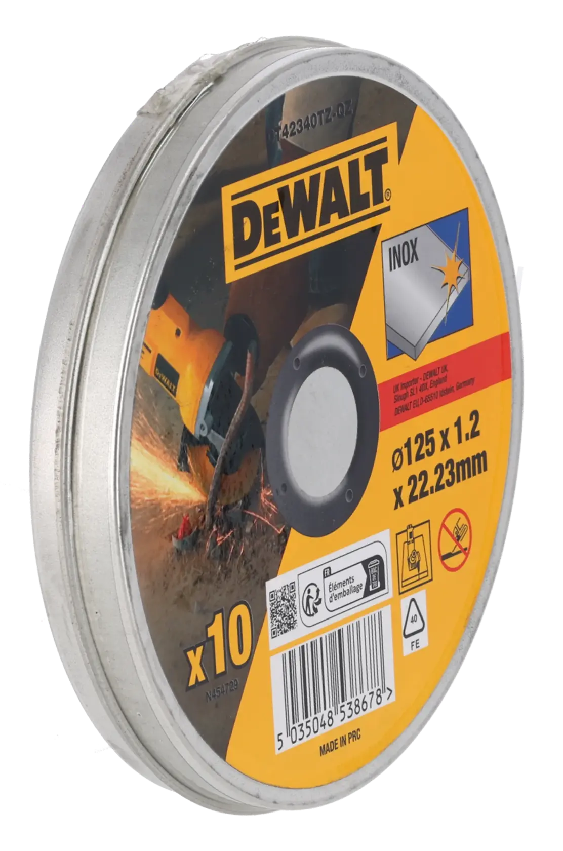 DEWALT® 125mm x 1.2mm x 22.23mm Bonded Abrasive Inox Cutting Disc (10 pcs.)