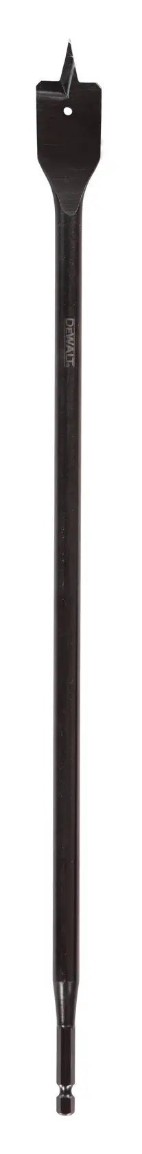 Flat spade drill bit with pointed tip for wood, shown in black, suitable for power tools.