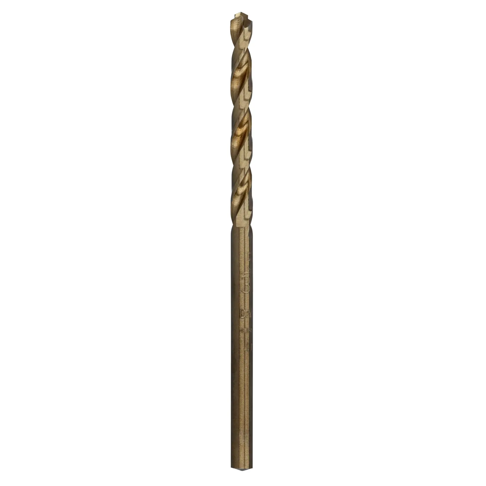 DEWALT drill bit, gold finish, straight angle, SKU DT4960-QZ and DT4960, photography on white background.
