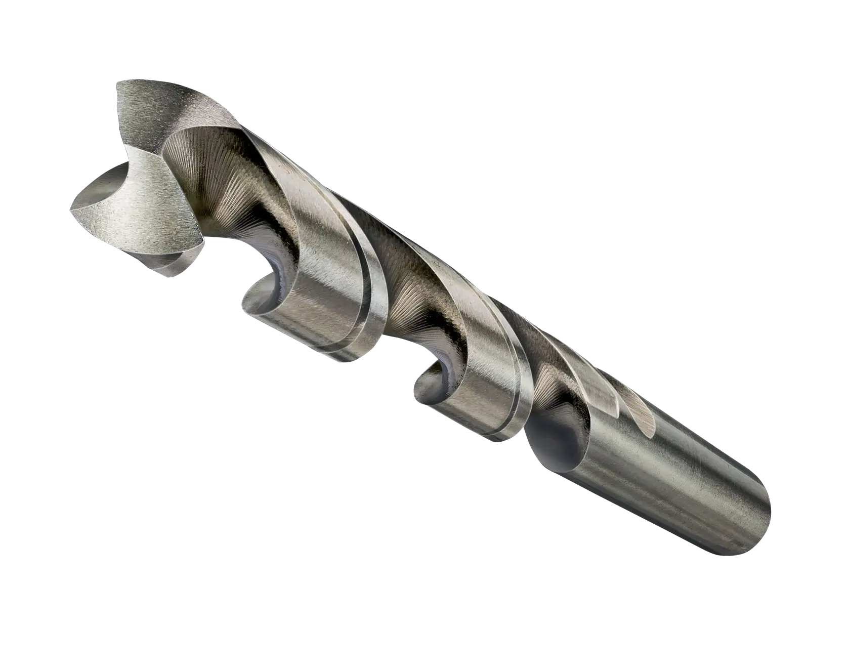 Broca metálica DEWALT DT5222 con espirales, vista cercana sobre fondo blanco.