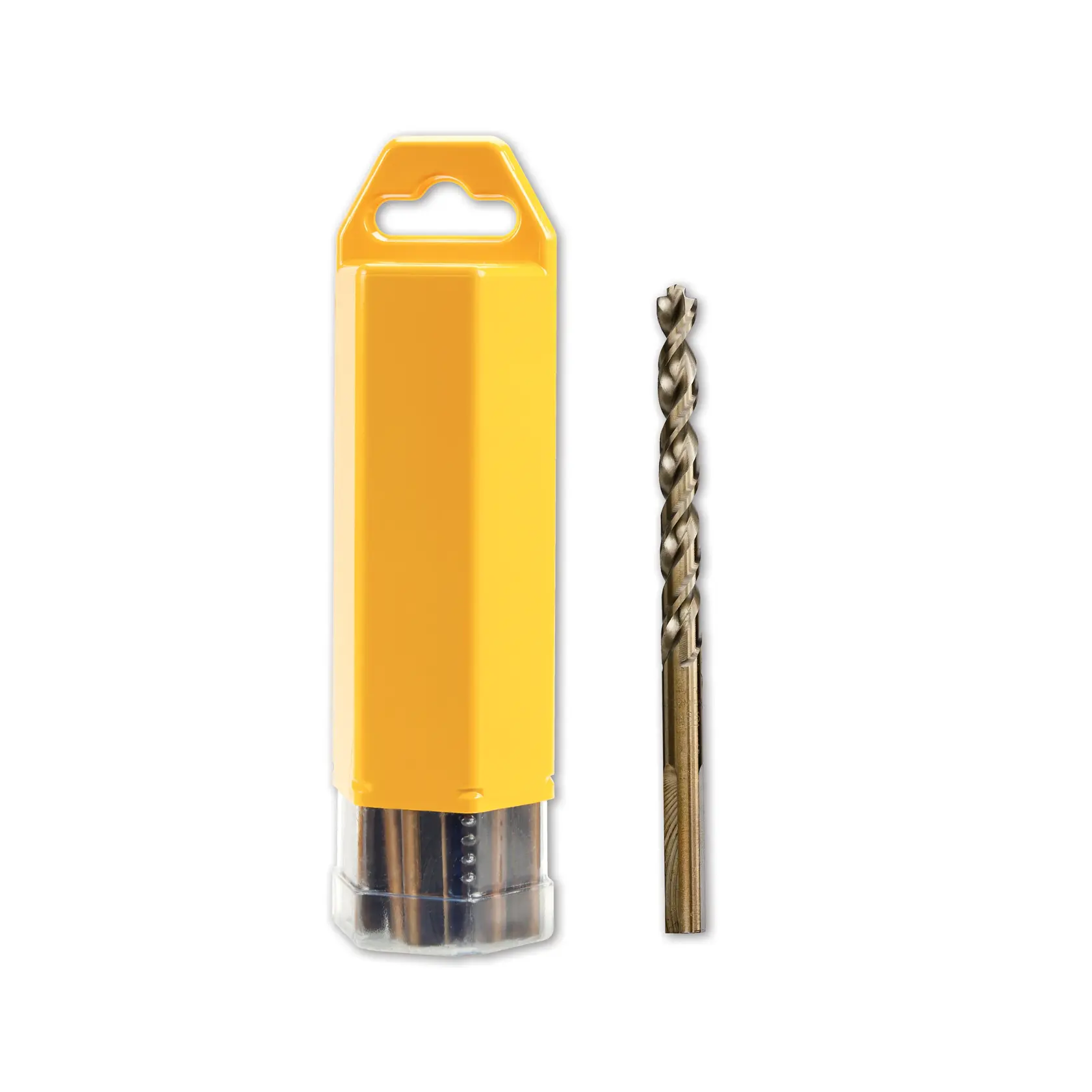 DEWALT drill bit DT5555 with yellow plastic storage case, shown against a white background.