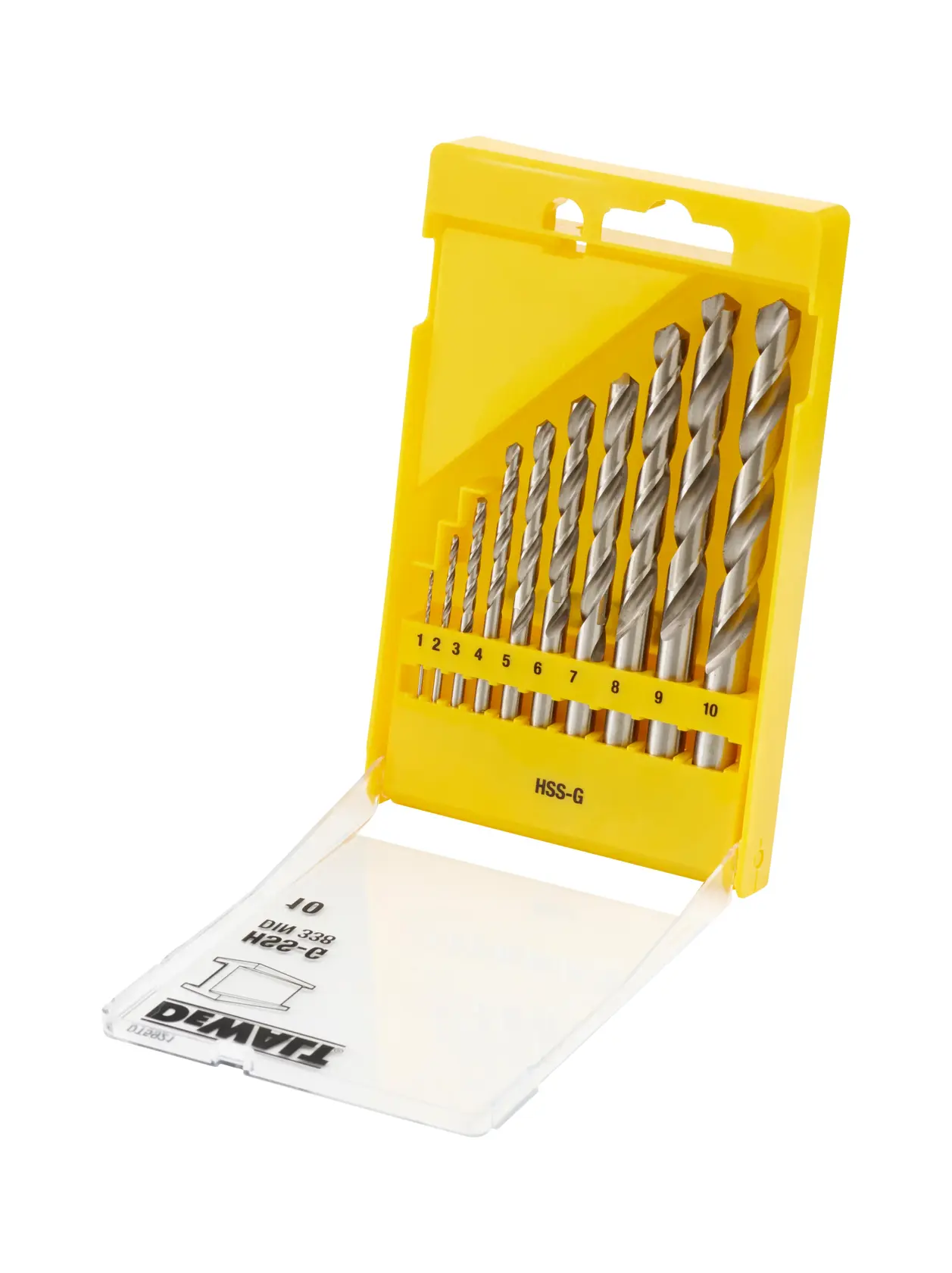 DEWALT drill bit set in yellow case, DT5921-QZ, DT5921, front angle photo.