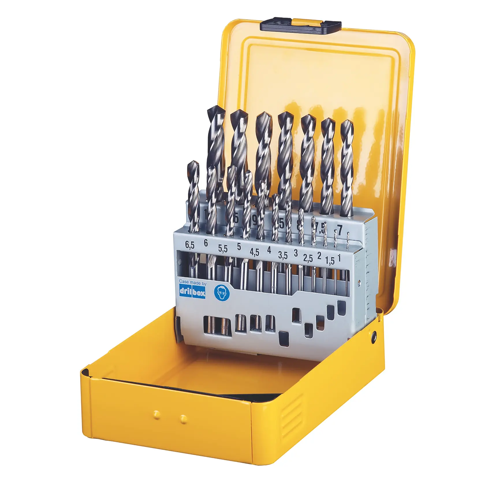 DEWALT drill bit set in yellow box, multiple sizes, SKUs DT5923, DT5923-QZ, front angle photo.