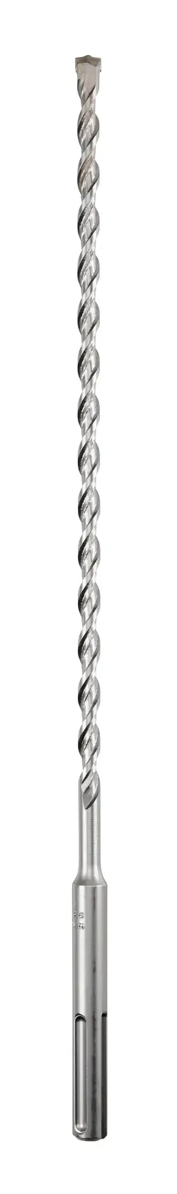 Photo of DEWALT DT60801 long silver rotary hammer drill bit, spiral design, front angle, white background.
