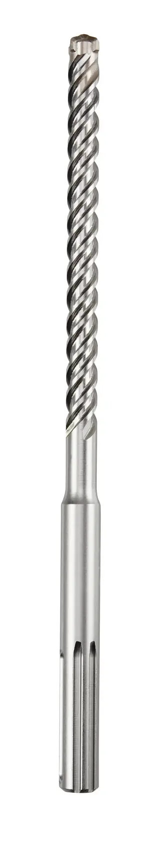Photo of DEWALT DT60809 silver rotary hammer drill bit, spiral flutes, front angle on white background.