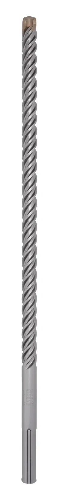Photo of DEWALT DT60811 long silver masonry drill bit with spiral fluting, front angle, on white background.