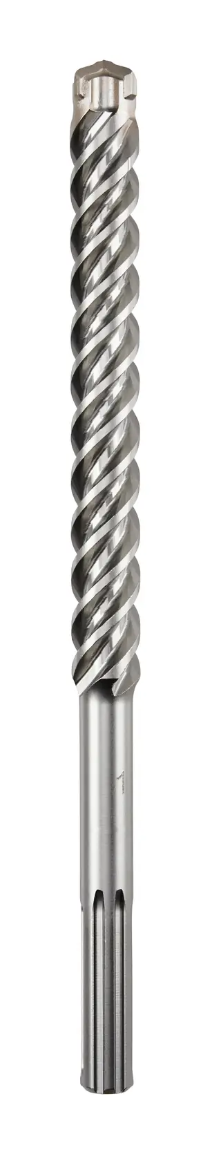 Photo of DEWALT DT60824 silver SDS drill bit, spiral design, front angle, on white background.