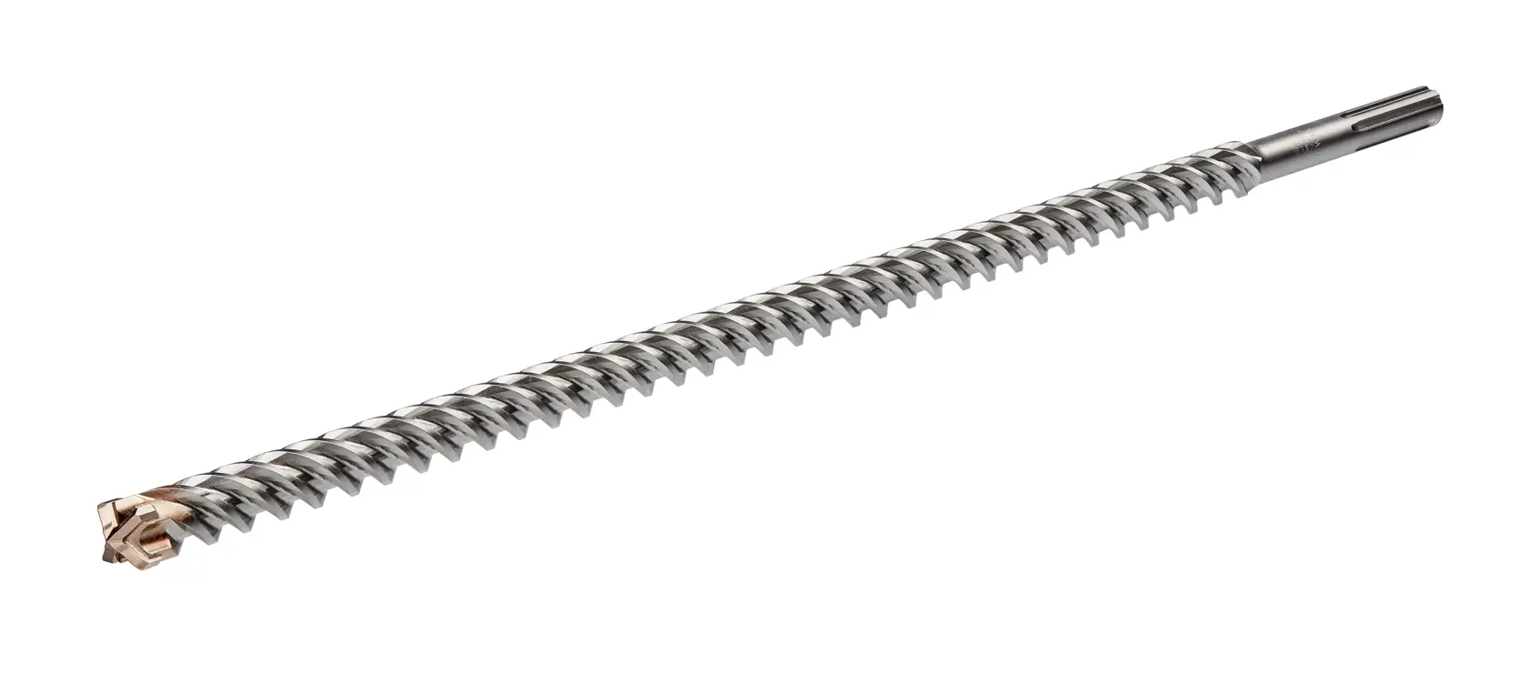 A single DEWALT branded SDS-max drill bit with a spiral design and carbide tip, placed on a white background.