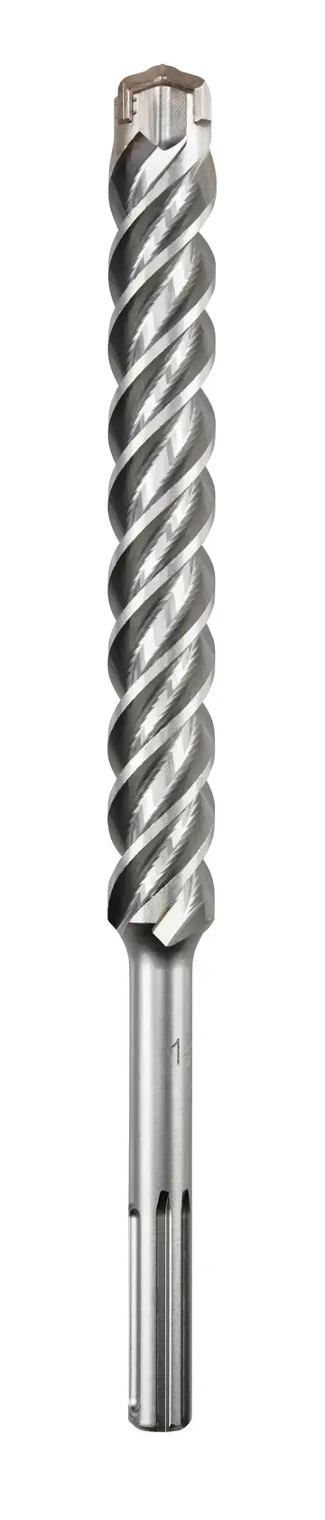 Photo of DEWALT DT60829 spiral masonry drill bit, silver, front view, smooth finish.