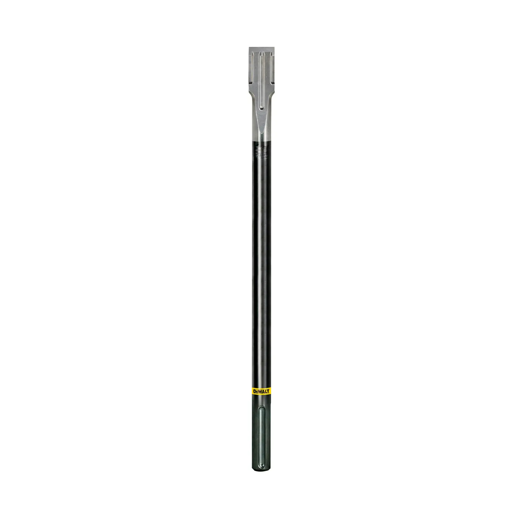 DEWALT DT6811 flat chisel for SDS hammer drills, featuring a long shaft and flat tip for demolition tasks.
