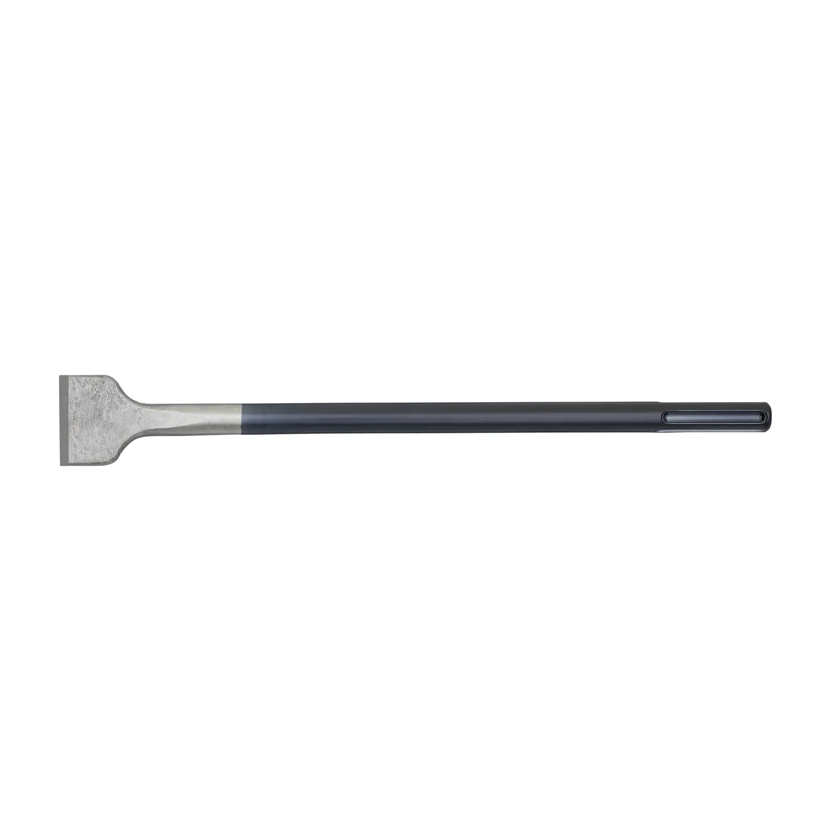 DEWALT SDS chisel DT6818, DT6818-QZ flat blade, side view, steel, photography, white background.