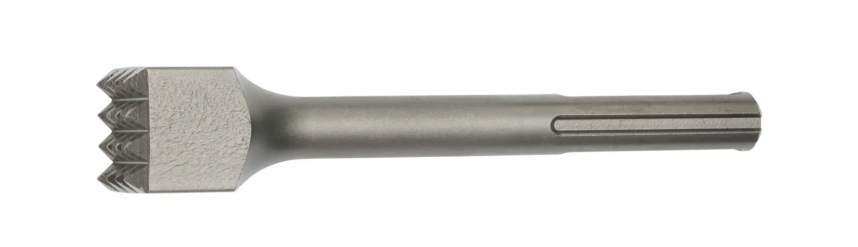 DEWALT masonry chisel, silver, flat side view. SKUs DT6838, DT6838-QZ, photography on white background.