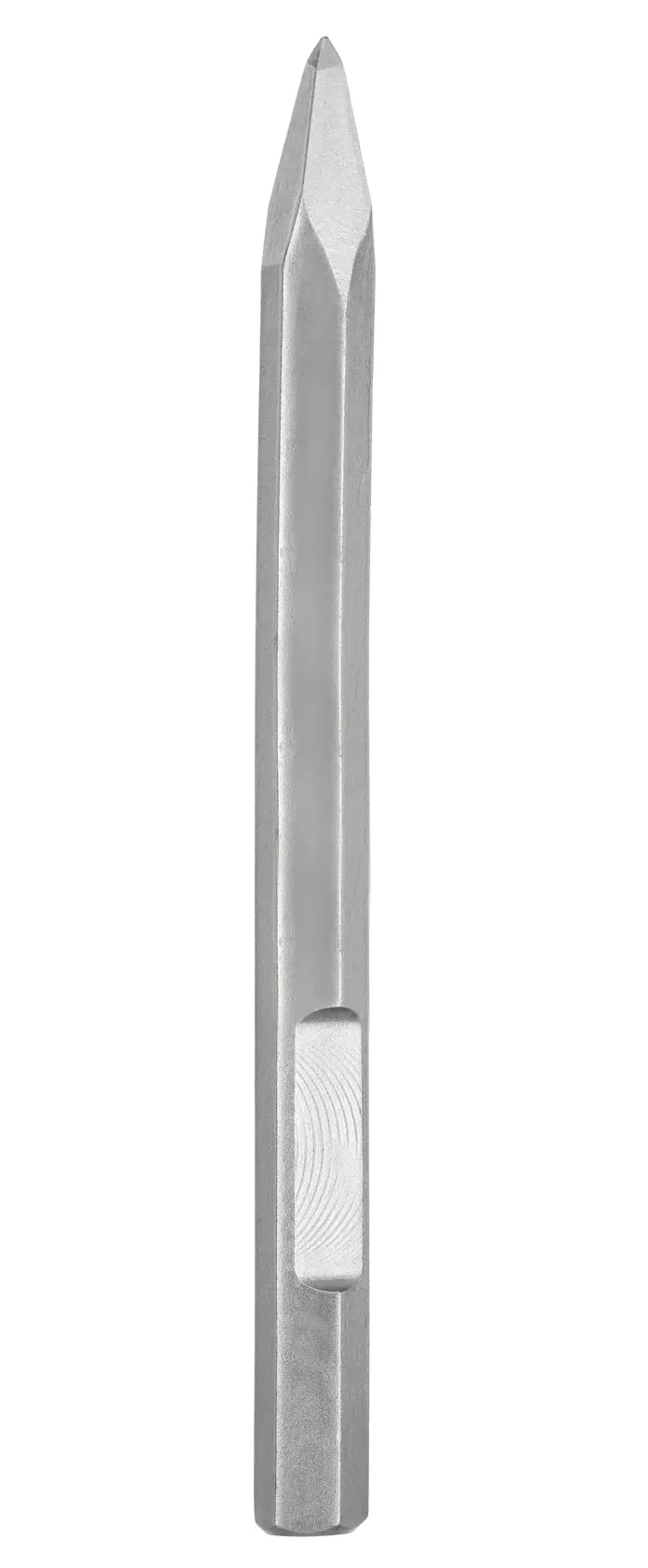 Photo of DEWALT chisel bit, gray steel, single piece. SKUs DT6927, DT6927-QZ. Front angle, white background.