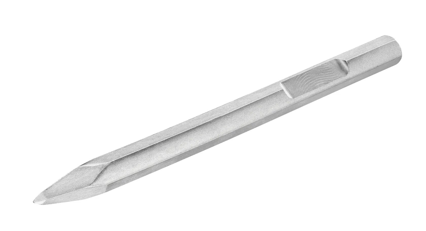 Photo of DEWALT pointed chisel DT6927, DT6927-QZ, silver color, tool accessory category, side angle.