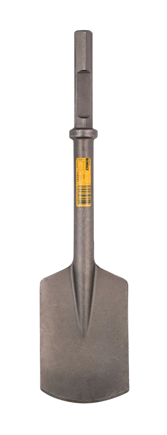 DEWALT chisel, steel, front view, yellow label, SKUs DT6928-QZ, DT6928, product photography.