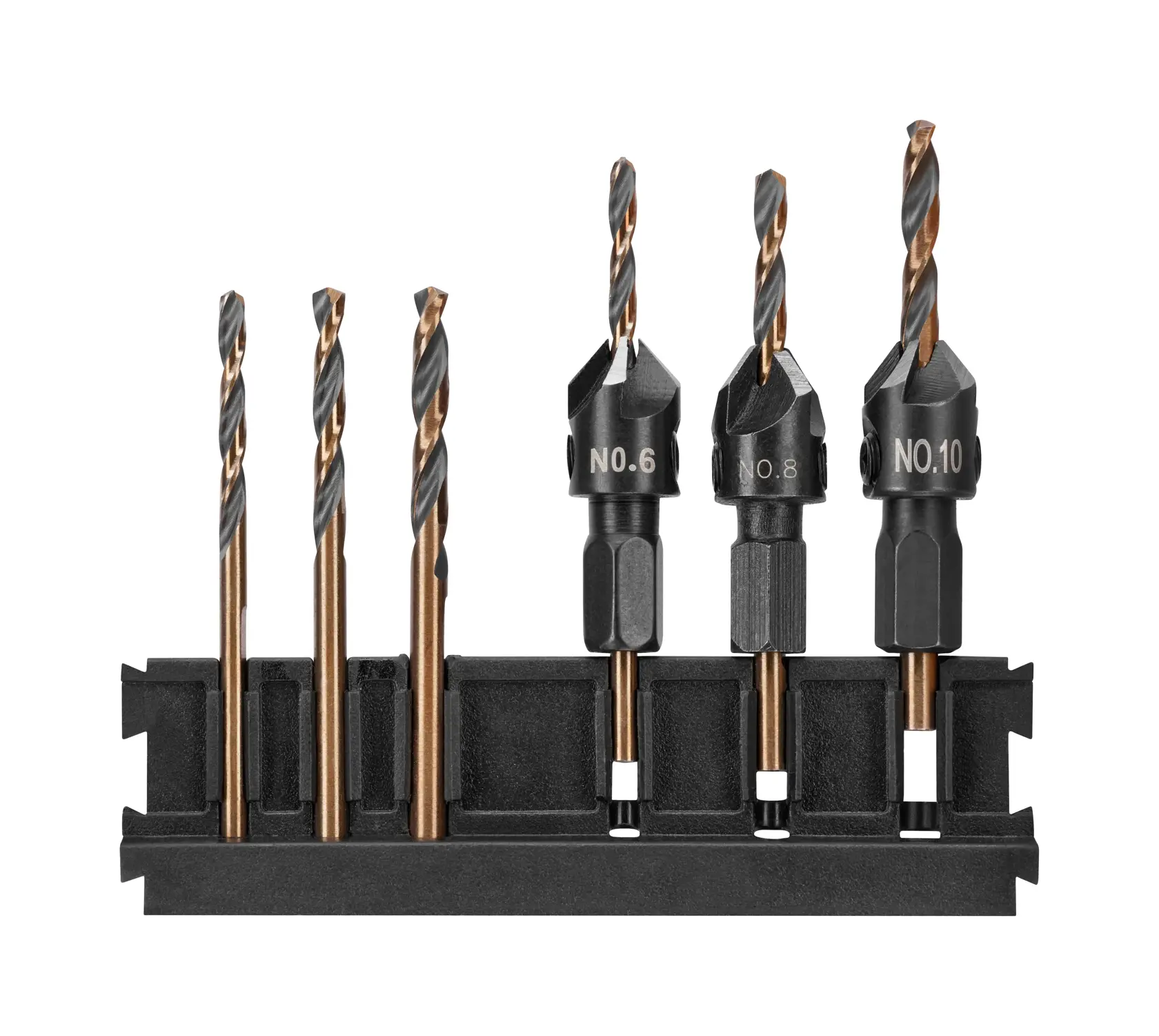DEWALT drill bit set in holder, SKUs DT70779T, DT70779T-QZ. Photography category.