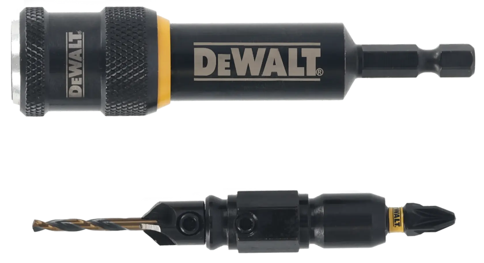 DEWALT DT70787 drill and screwdriver bit set with magnetic holder, shown close up on white background.