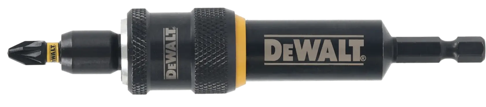 DEWALT DT70788 magnetic bit holder with a screwdriver bit attached, used for drills and screwdrivers.