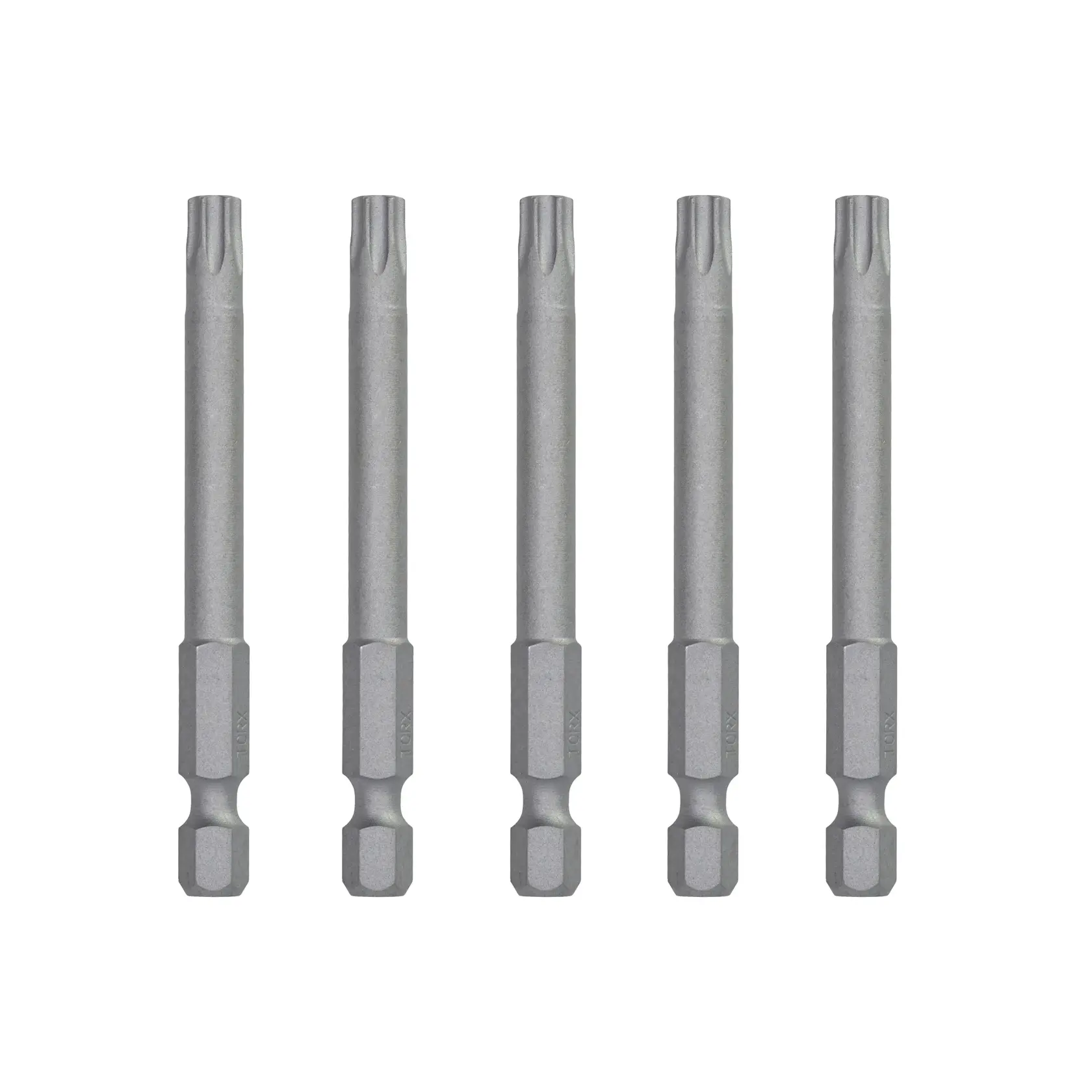 Photo of DEWALT screwdriver bits set, SKUs DT7293, DT7293-QZ, silver, 5 pieces, front view on white background.