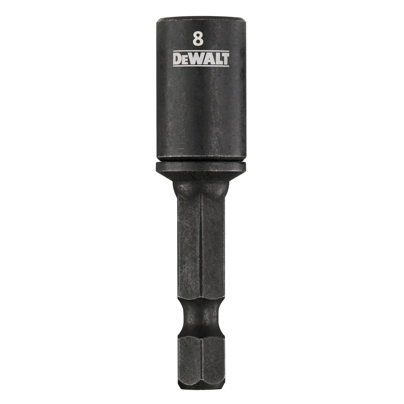 DEWALT magnetic nut driver, size 8, black, hex shank for power tools.