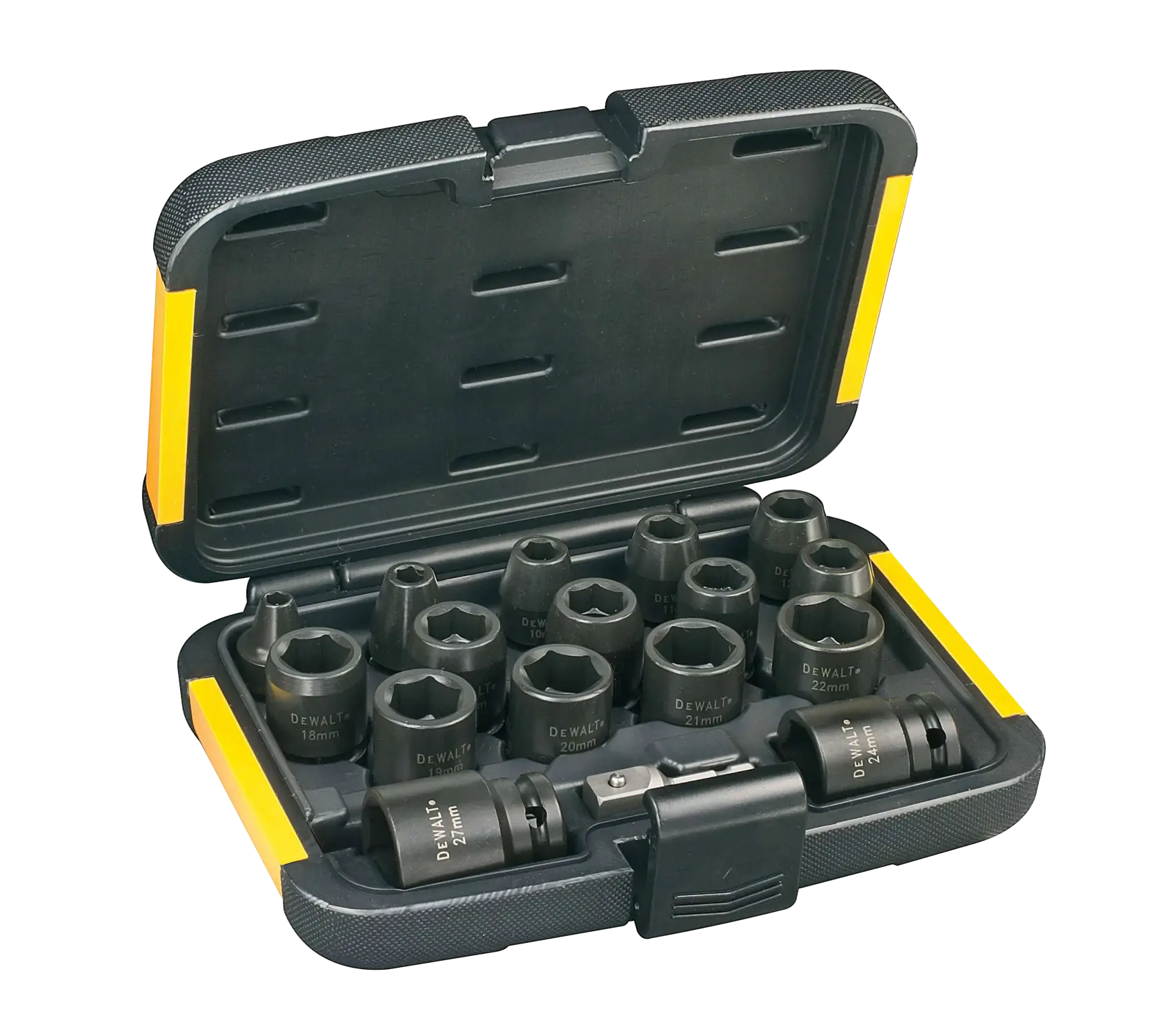 Graphic showing DEWALT XTREME Sub-Compact Series branding with the slogan 'Compact and Performance Packed' on a yellow background.