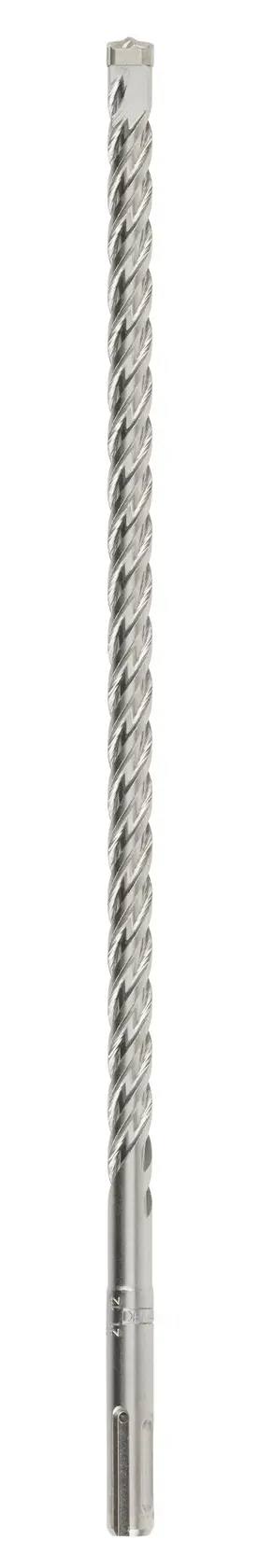 Photo of DEWALT DT8931 long spiral masonry drill bit, silver color, vertical angle, product category: Photography.