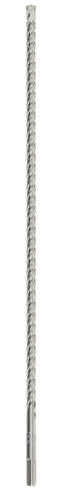 Photo of DEWALT DT8932 long silver masonry drill bit, spiral flute, front angle, against white background.