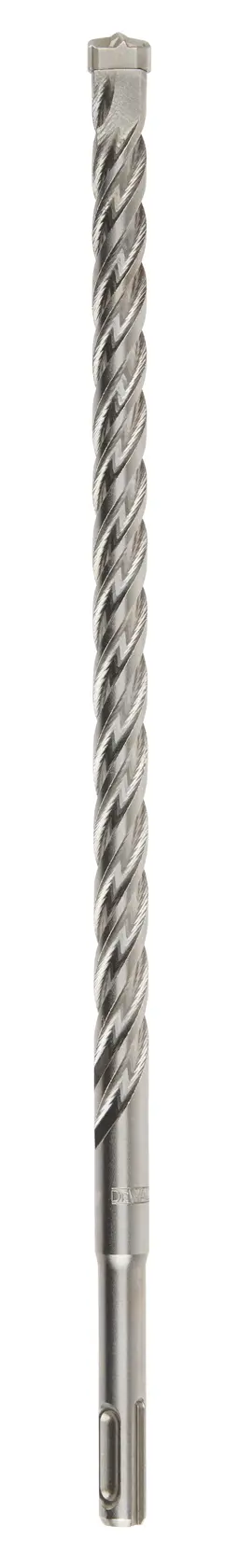 Photo of DEWALT DT8936 masonry drill bit, spiral flute, silver metal, side angle, white background.