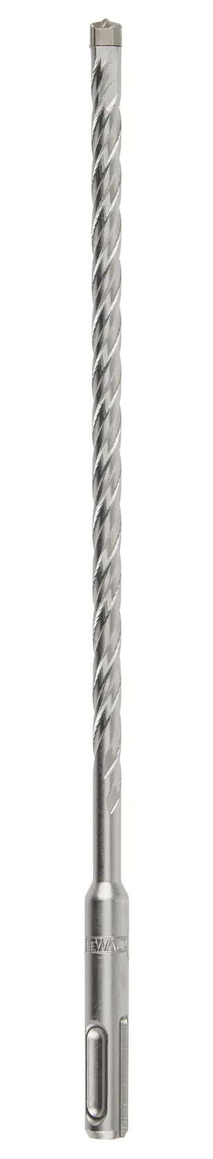 Long, spiral DEWALT drill bit with SDS shank for masonry and concrete drilling.