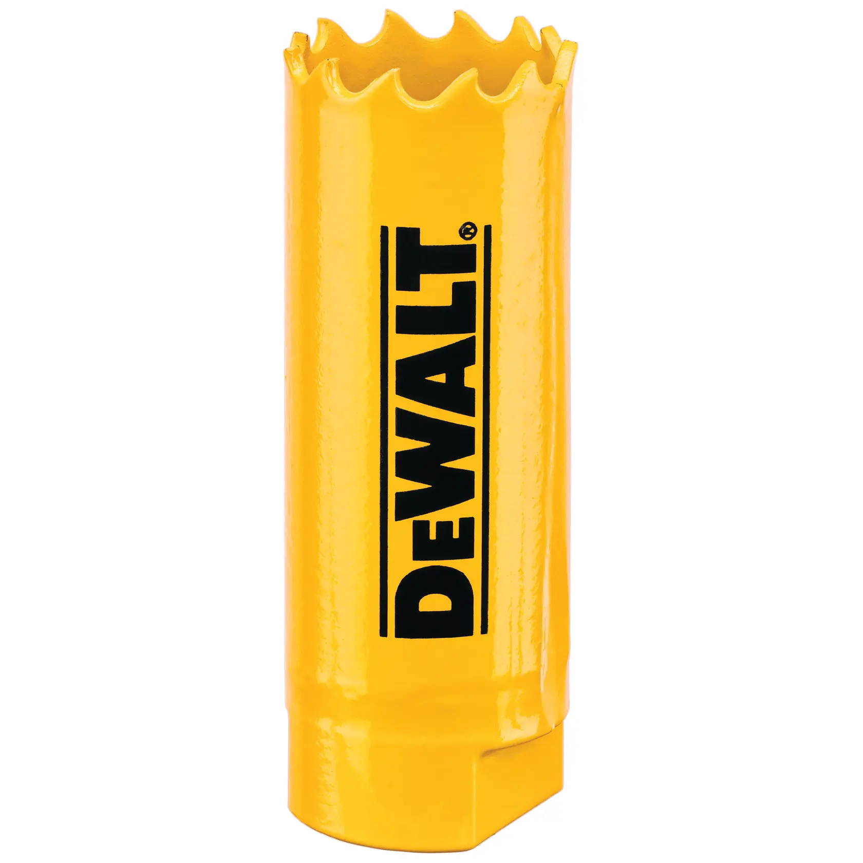 DEWALT yellow hole saw for photography, SKUs DT90301, DT90301-QZ, cylindrical with jagged edge.