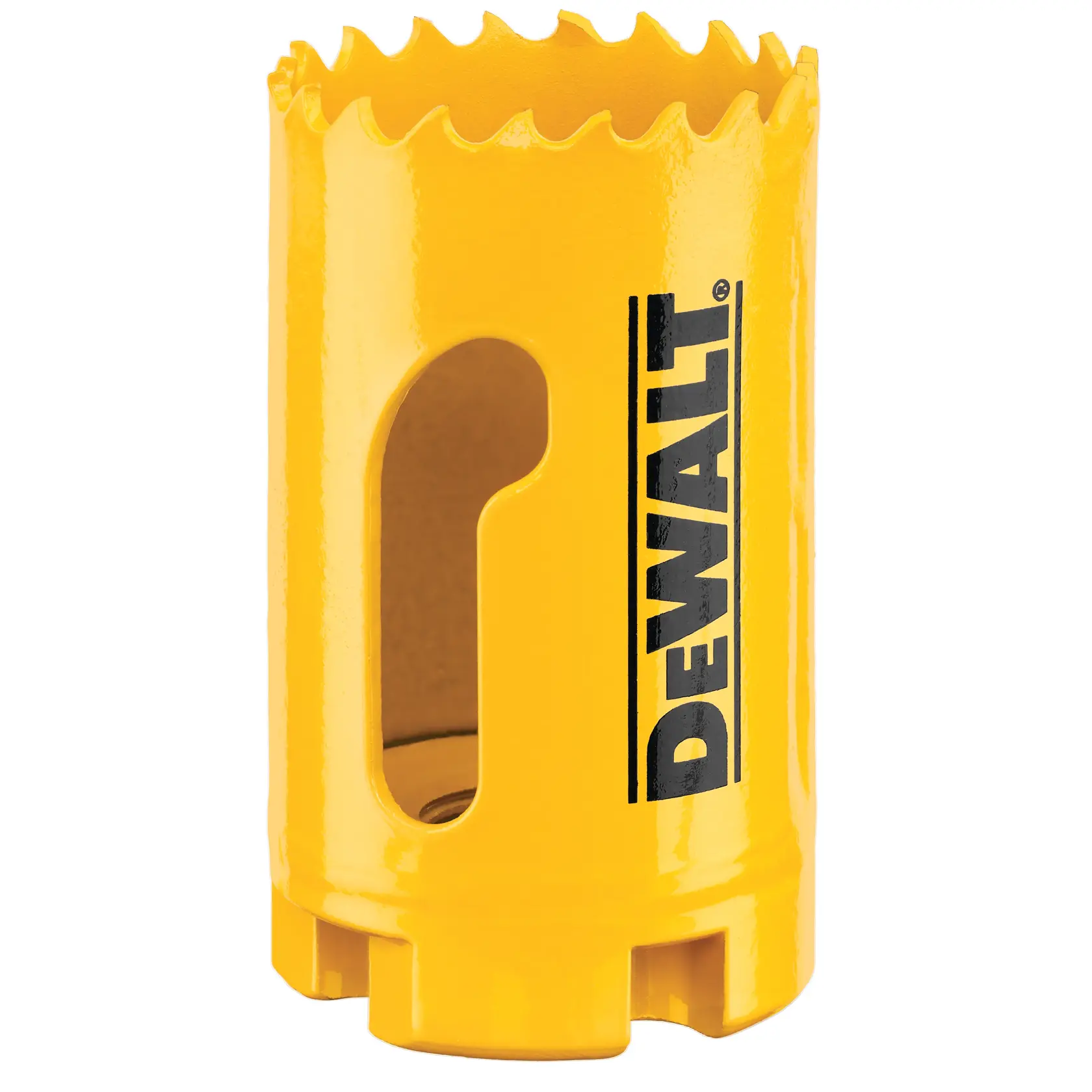 DEWALT hole saw DT90309, DT90309-QZ for photography. Yellow with jagged edge.