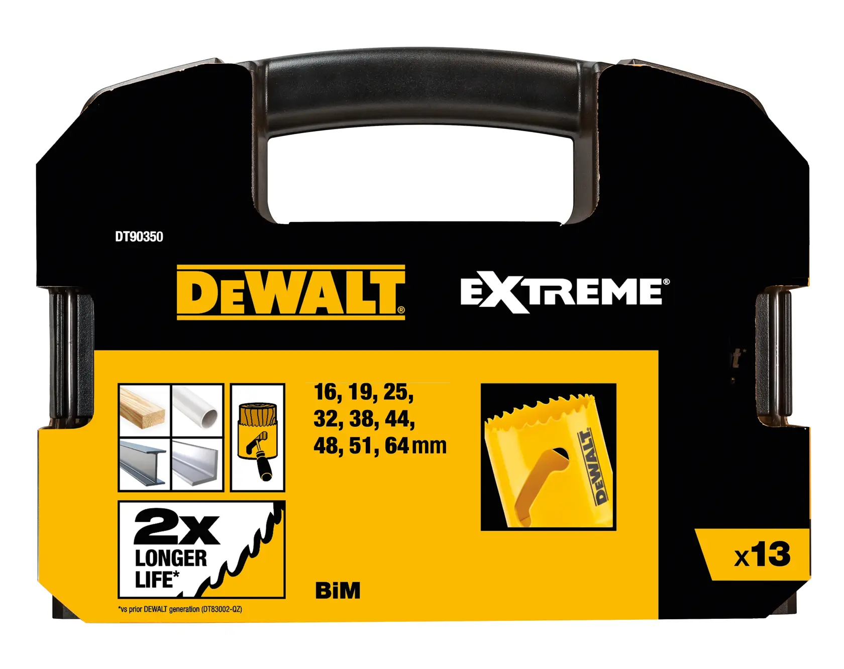 DEWALT DT90350, DT90350-QZ Extreme juego de sierras de corona en estuche, 13 piezas para varios materiales.