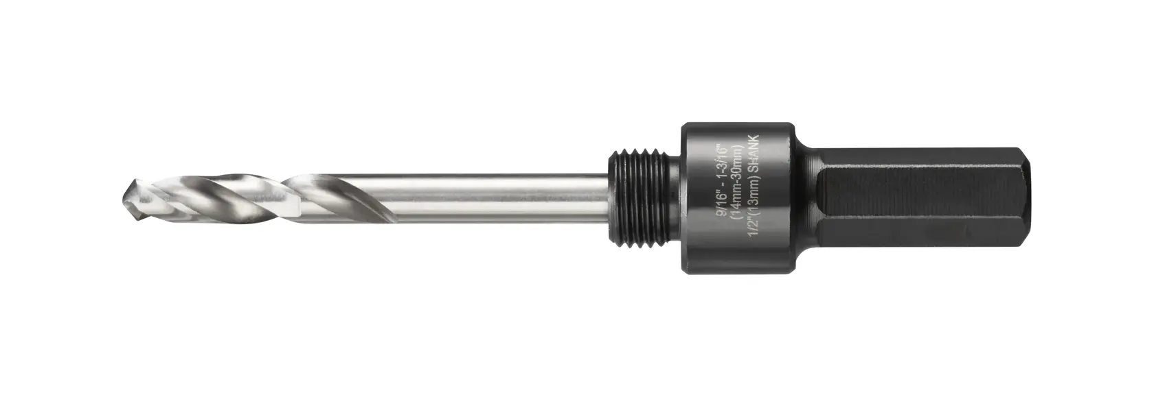 DEWALT hex shank drill bit with holder, designed for use with power tools, silver and black finish.