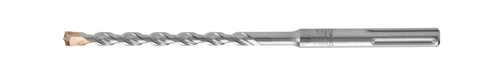 A DEWALT DT9405 SDS-plus masonry drill bit with spiral design, used for drilling in concrete or stone.