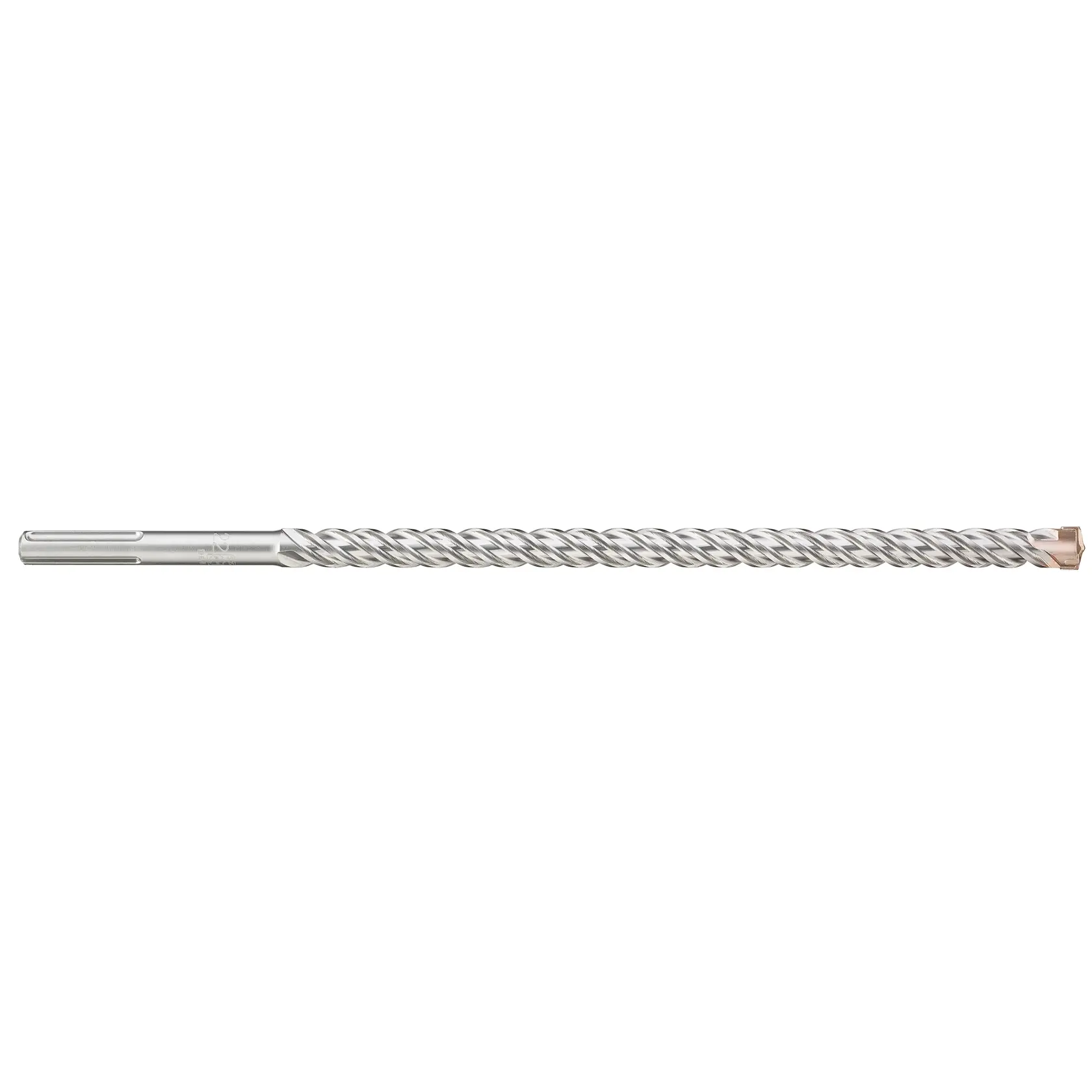 A long, silver DEWALT masonry drill bit with SDS shank and spiral flutes, suitable for concrete drilling tasks.