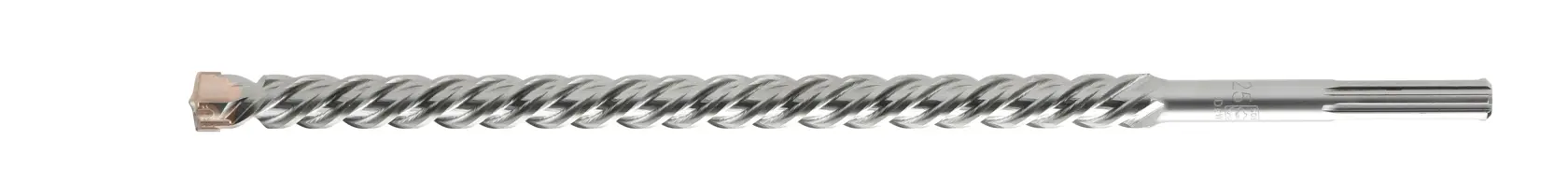Long, spiral DEWALT drill bit for masonry or concrete, displayed on a white background.