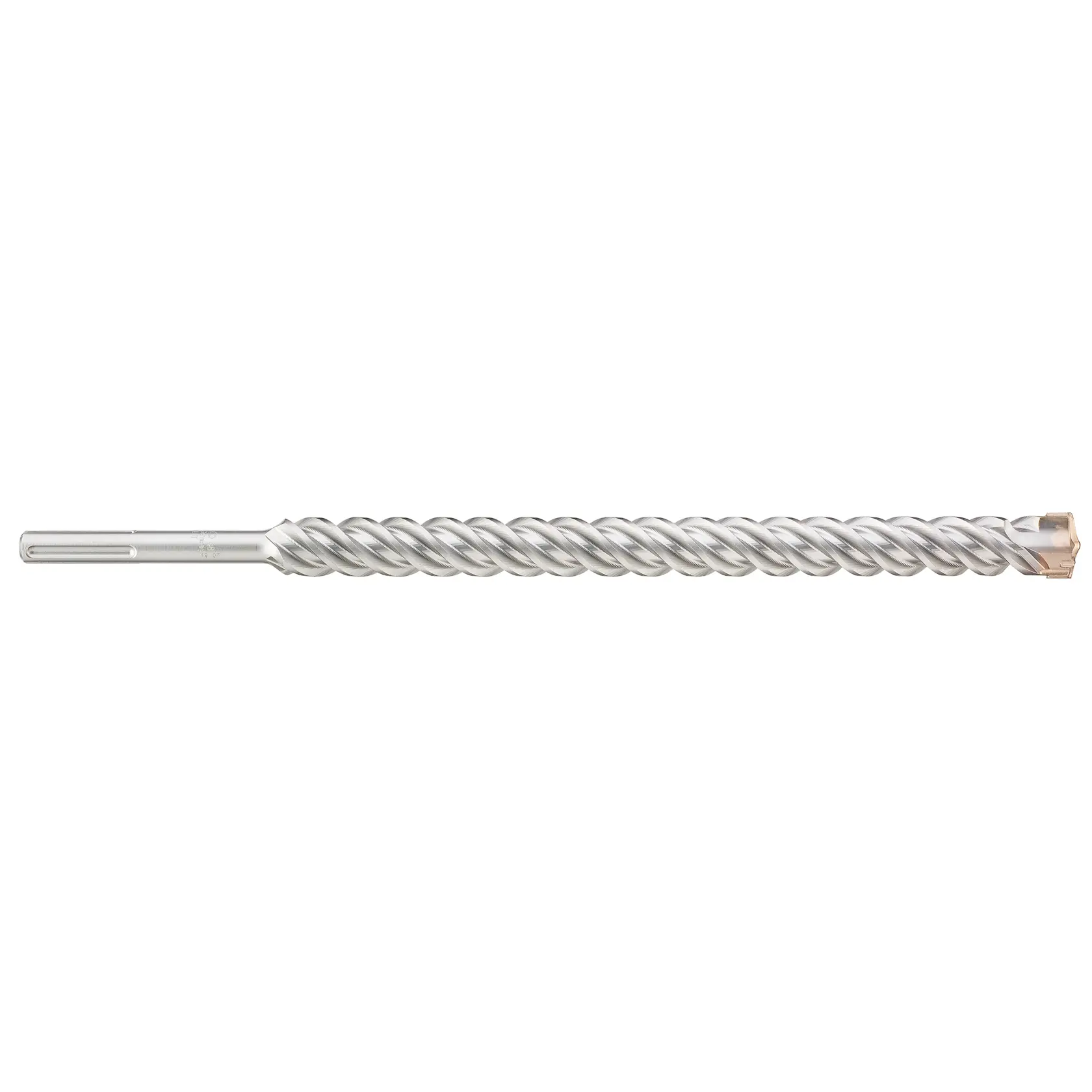 A DEWALT long metal rotary drill bit with spiral design, shown isolated on a white background.