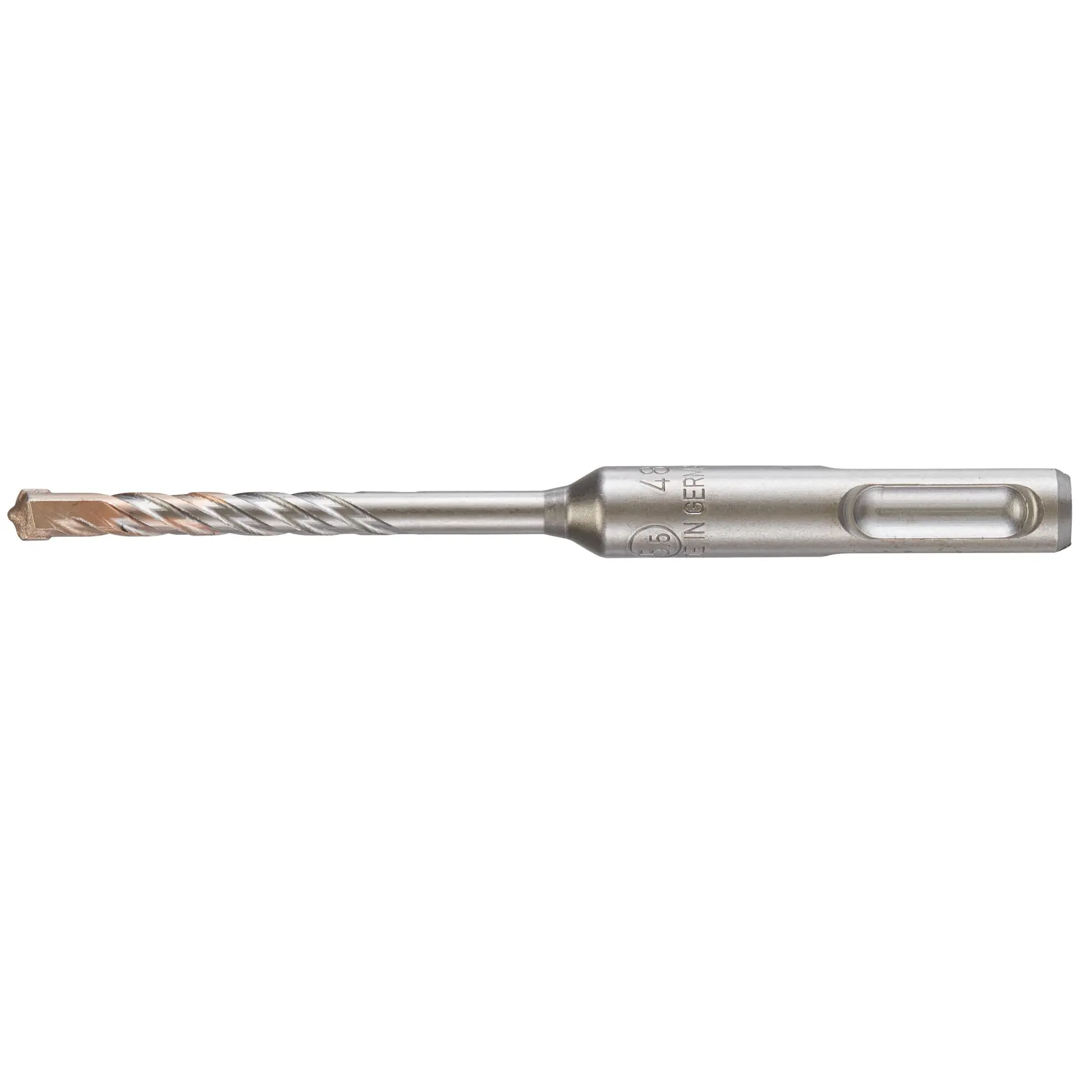 Photo of DEWALT DT9508 masonry drill bit with SDS-Plus shank, side view on white background.