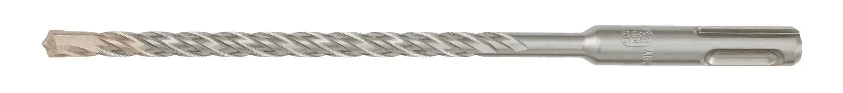 Photo of DEWALT DT9510 silver masonry drill bit, spiral design, side angle, on white background.