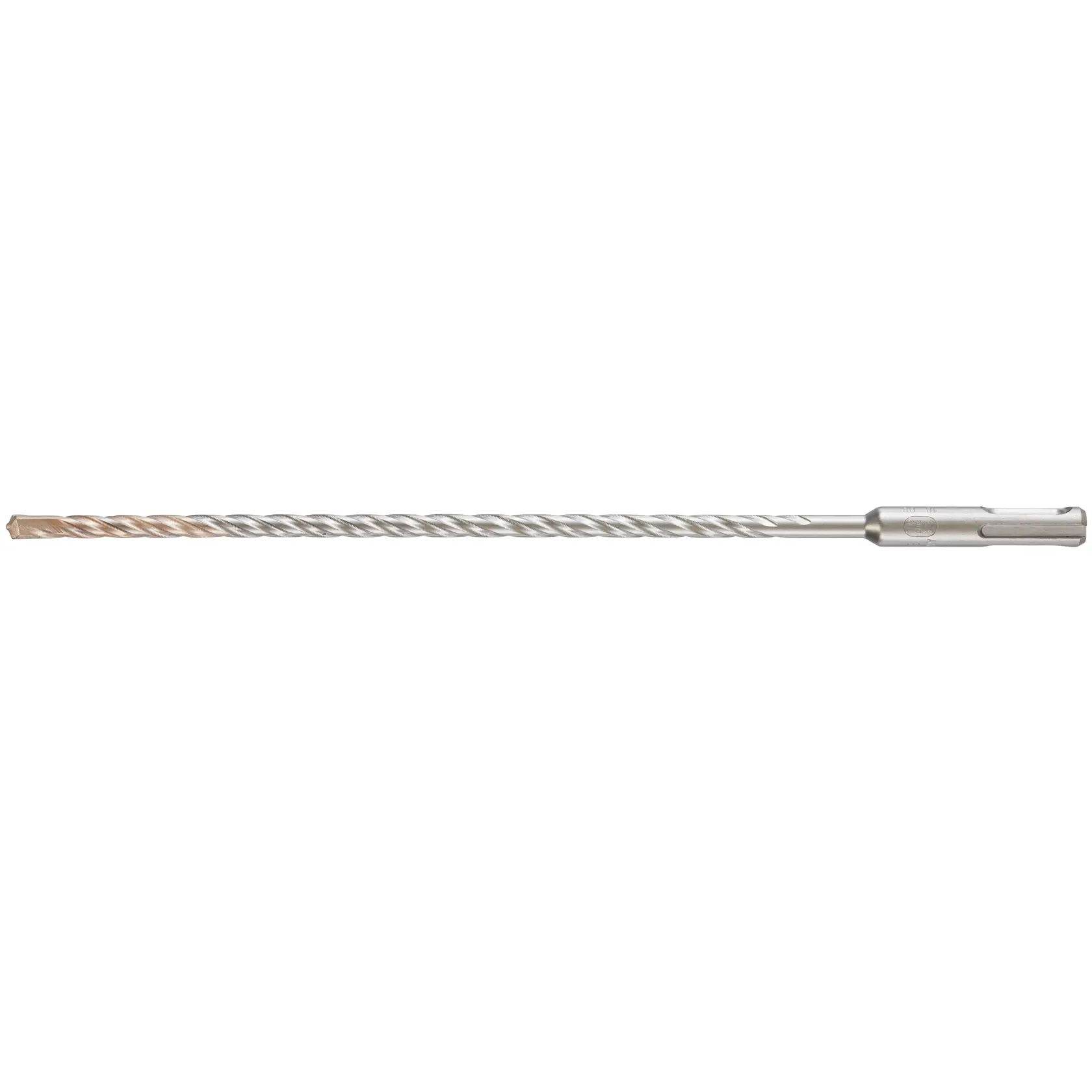 DEWALT DT9517 long masonry drill bit, silver, side view, on white background.