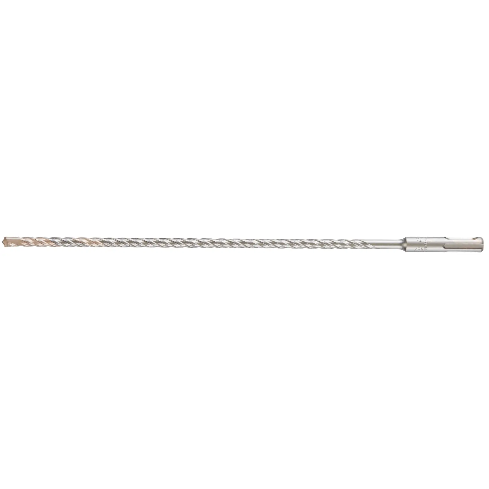 Photo of DEWALT DT9523 long silver masonry drill bit, straight view, spiral fluted design.