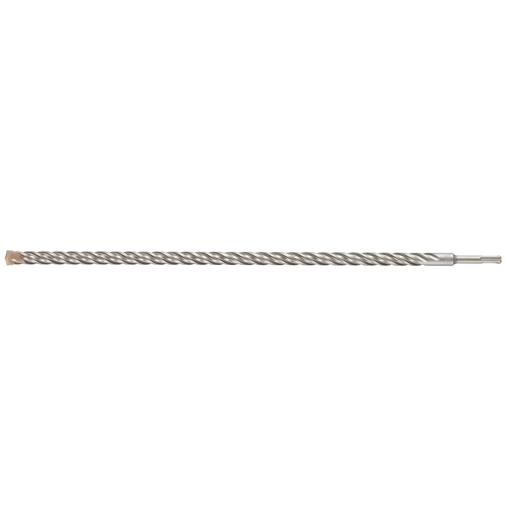 DEWALT DT9591 long silver masonry drill bit, spiral design, side view, photography product image.