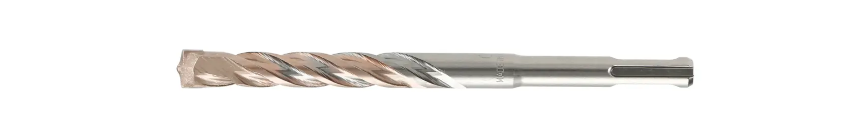 Broca metálica DEWALT con estrías en espiral para hormigón, mostrada sobre fondo blanco.