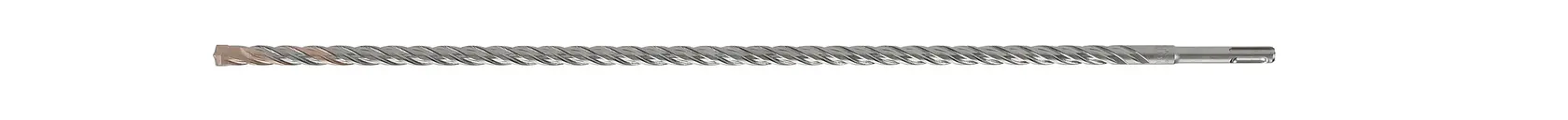 Photo of DEWALT DT9605 long, silver SDS-Plus drill bit, spiral design, on white background.