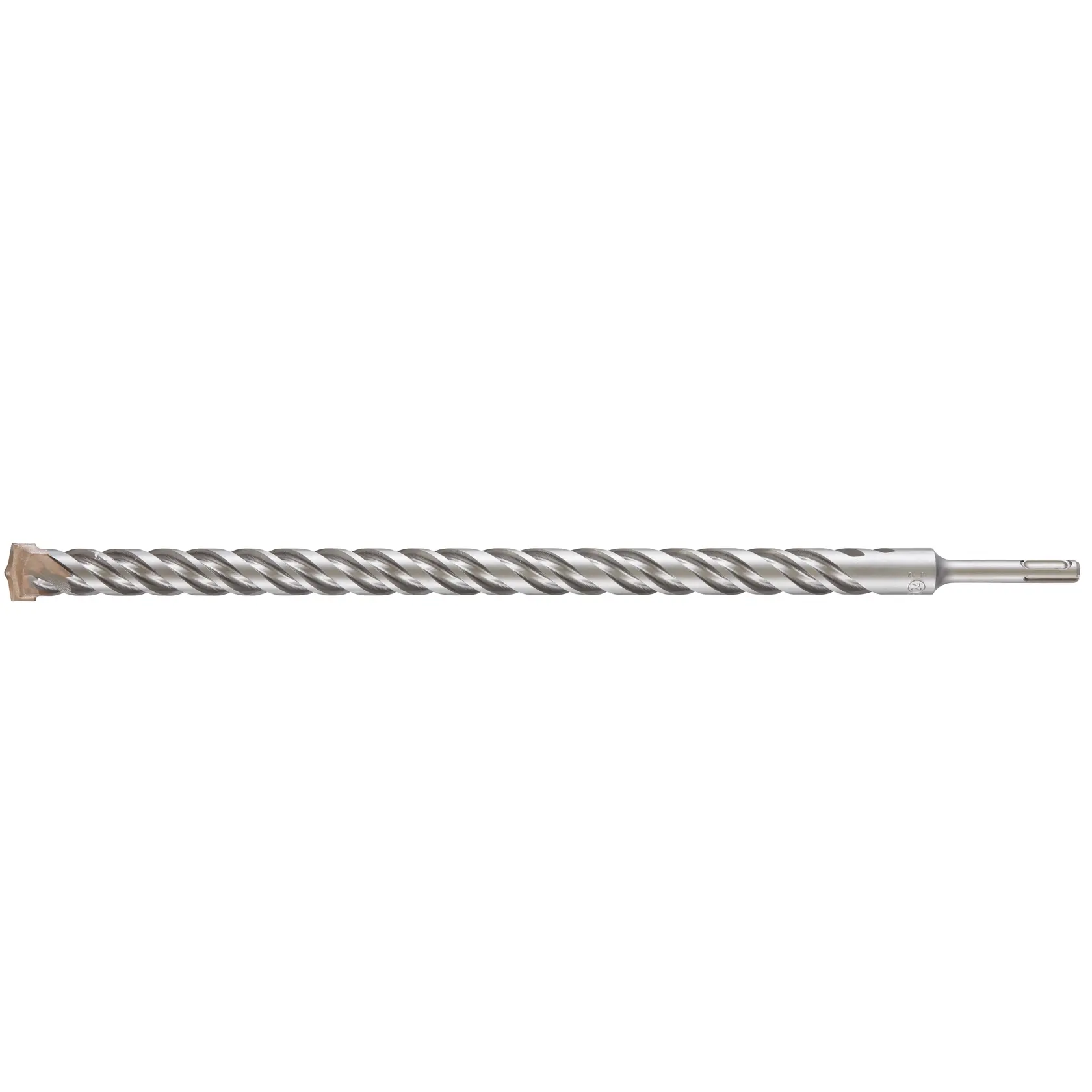 Photo of DEWALT DT9610 SDS-Plus rotary hammer drill bit, silver, side angle, spiral flute design.