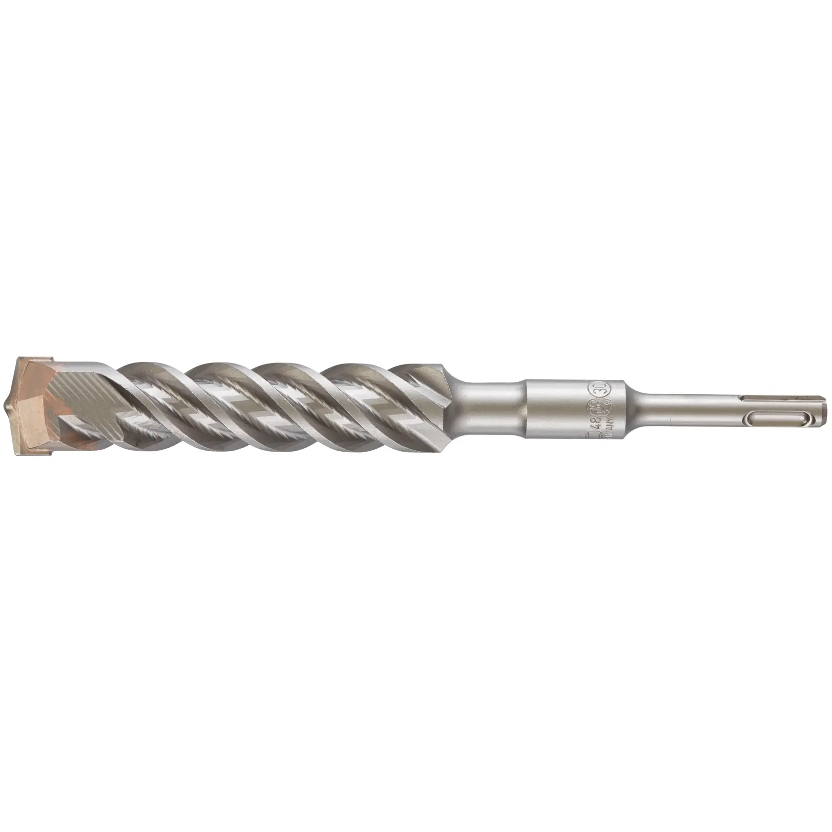 Broca metálica DEWALT con estrías en espiral y vástago SDS para hormigón y mampostería.