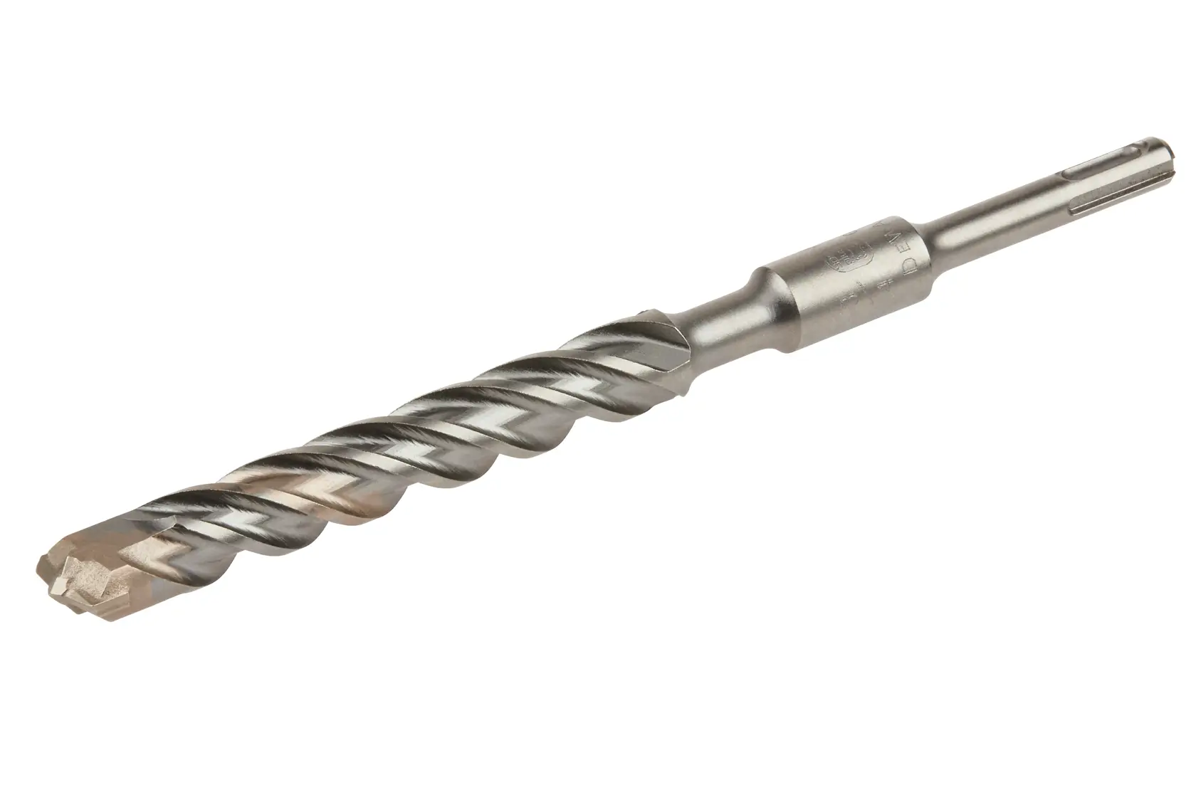 A DEWALT DT9680 metal rotary hammer drill bit with a pointed tip and spiral flutes, shown against a white background.