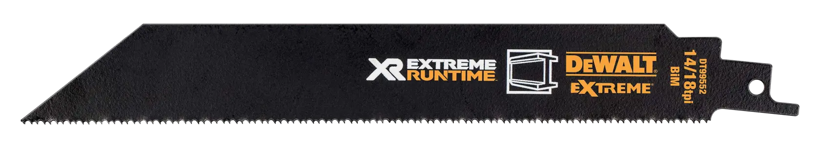 DEWALT DT99552 black reciprocating saw blade for extreme runtime, straight teeth design.