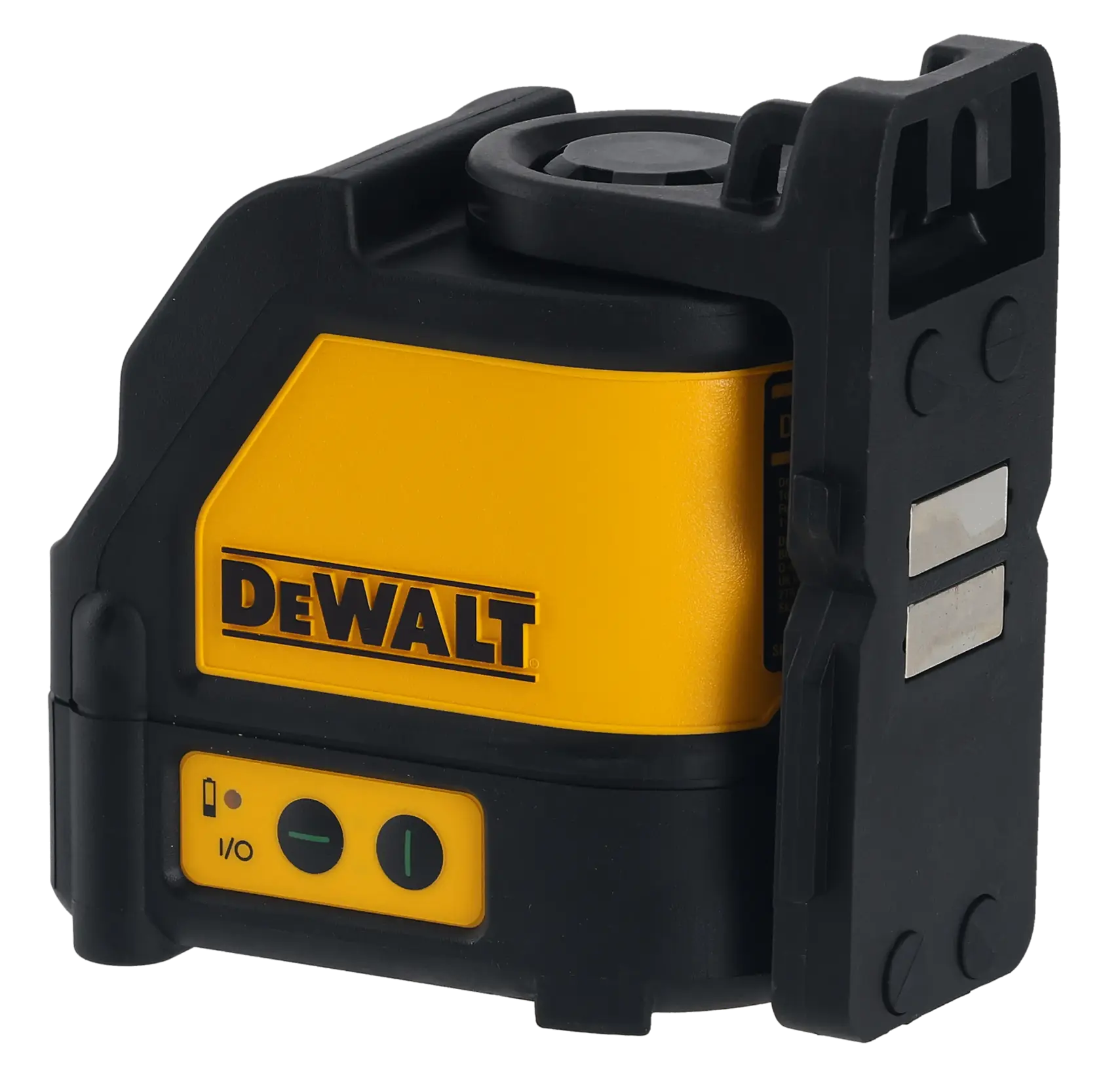 DEWALT DW088CG green laser level in black and yellow housing with controls and branded logo on the side.